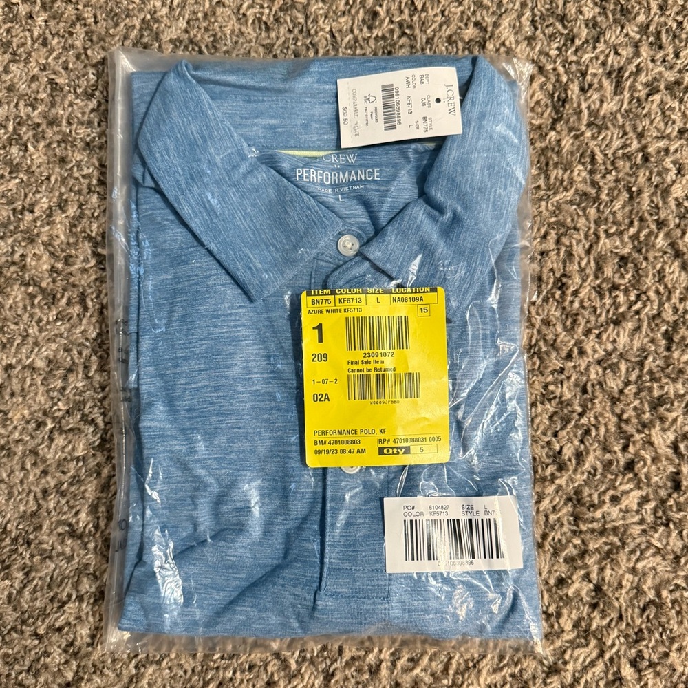 NWT J. Crew Men's Blue Performance Polo Shirt